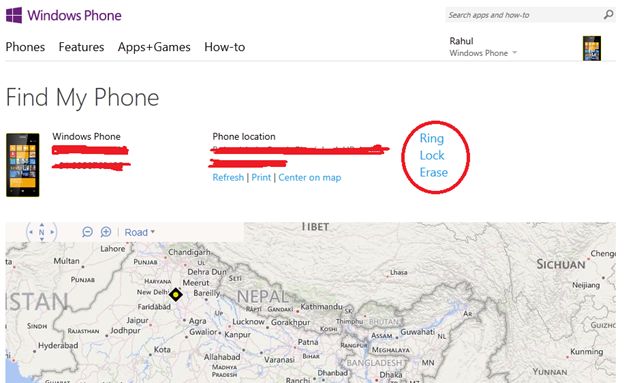 Find my phone in windows phone